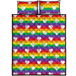 White Heart On LGBT Pride Striped Print Quilt Bed Set