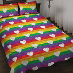 White Heart On LGBT Pride Striped Print Quilt Bed Set