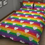 White Heart On LGBT Pride Striped Print Quilt Bed Set