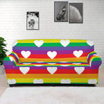 White Heart On LGBT Pride Striped Print Sofa Cover