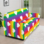 White Heart On LGBT Pride Striped Print Sofa Cover