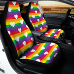 White Heart On LGBT Pride Striped Print Universal Fit Car Seat Covers