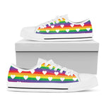 White Heart On LGBT Pride Striped Print White Low Top Shoes