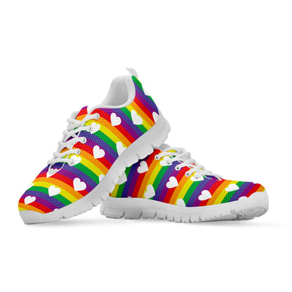 White Heart On LGBT Pride Striped Print White Sneakers