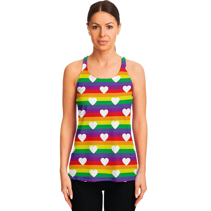 White Heart On LGBT Pride Striped Print Women's Racerback Tank Top