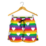 White Heart On LGBT Pride Striped Print Women's Shorts