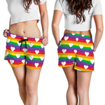 White Heart On LGBT Pride Striped Print Women's Shorts