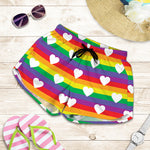 White Heart On LGBT Pride Striped Print Women's Shorts
