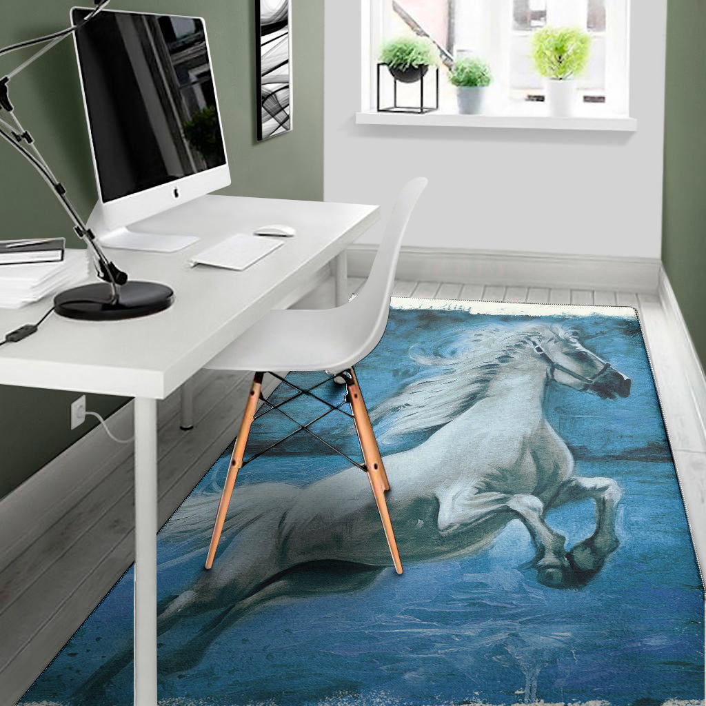 White Horse Painting Print Area Rug