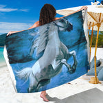 White Horse Painting Print Beach Sarong Wrap