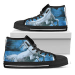 White Horse Painting Print Black High Top Shoes