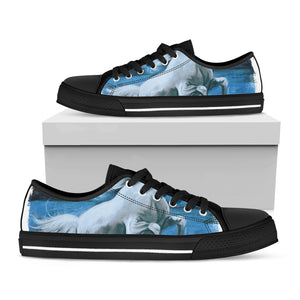 White Horse Painting Print Black Low Top Shoes 