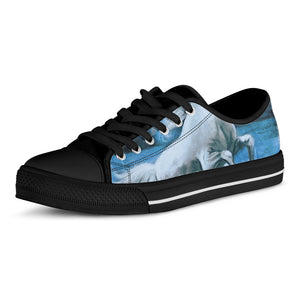 White Horse Painting Print Black Low Top Shoes 