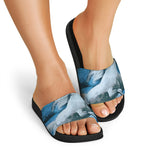 White Horse Painting Print Black Slide Sandals