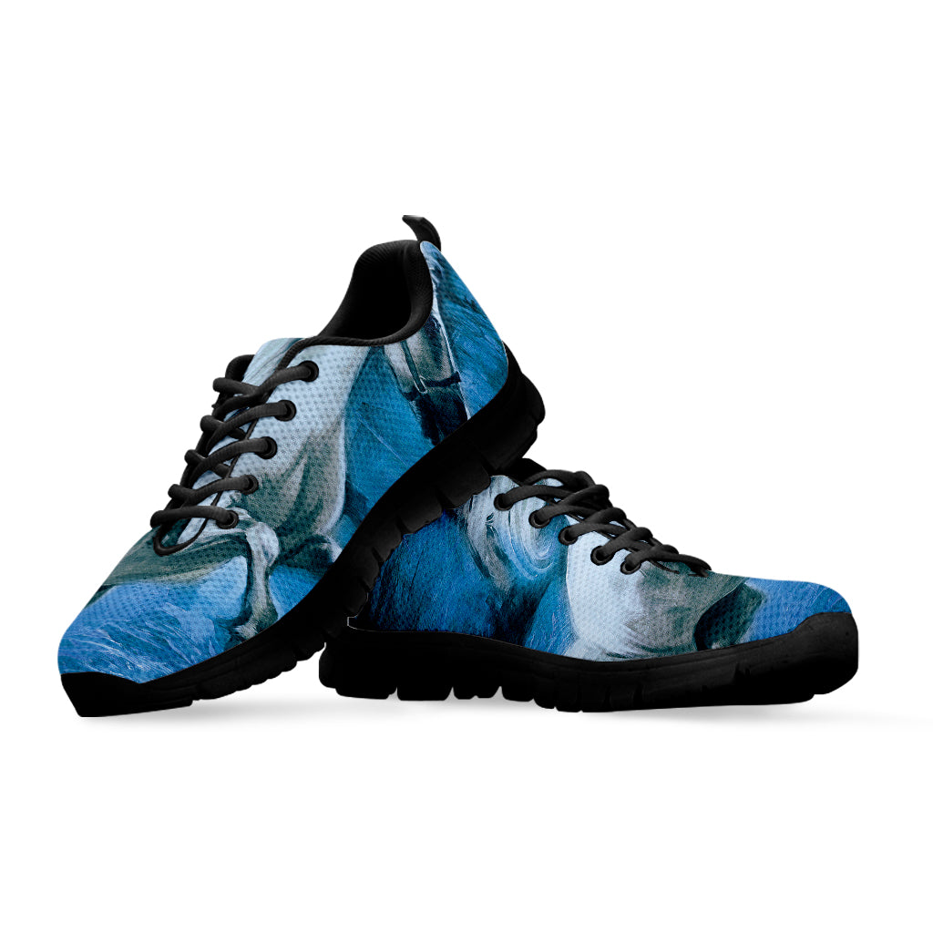 White Horse Painting Print Black Sneakers