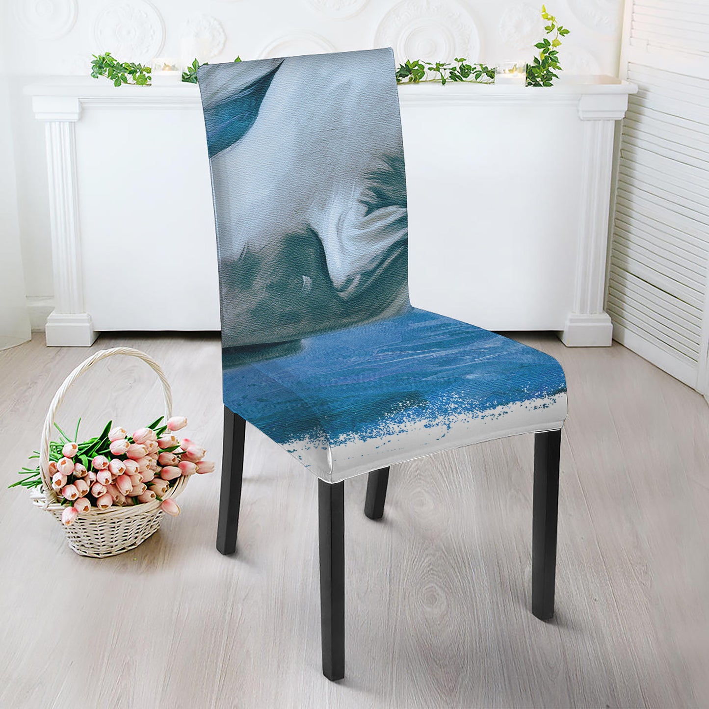 White Horse Painting Print Dining Chair Slipcover