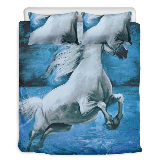 White Horse Painting Print Duvet Cover Bedding Set