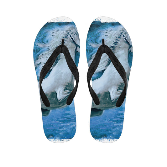 White Horse Painting Print Flip Flops