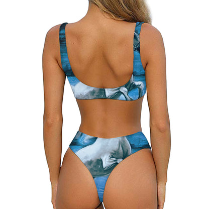 White Horse Painting Print Front Bow Tie Bikini