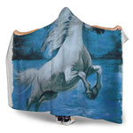 White Horse Painting Print Hooded Blanket