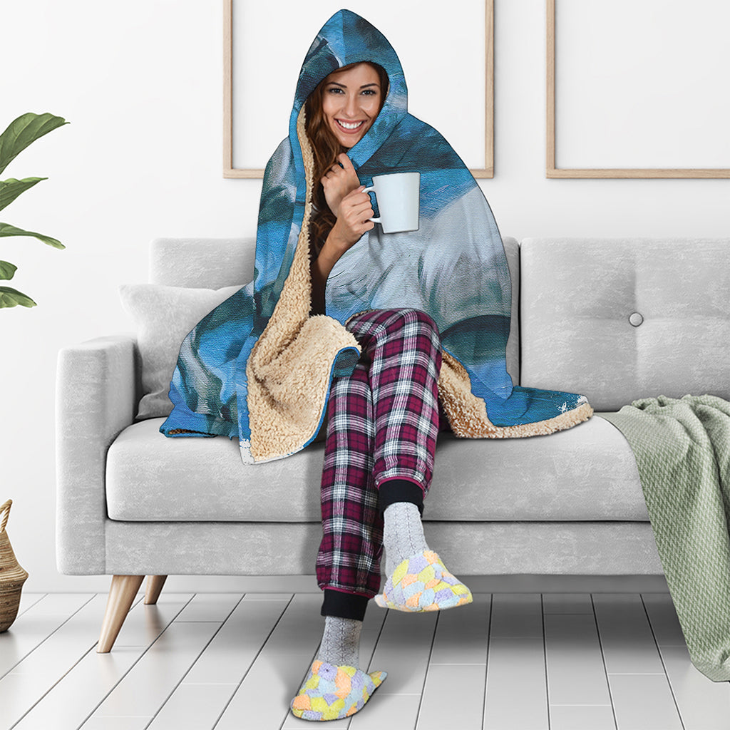 White Horse Painting Print Hooded Blanket