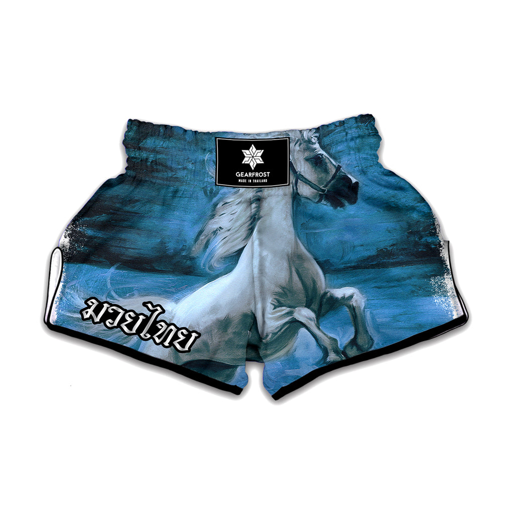 White Horse Painting Print Muay Thai Boxing Shorts