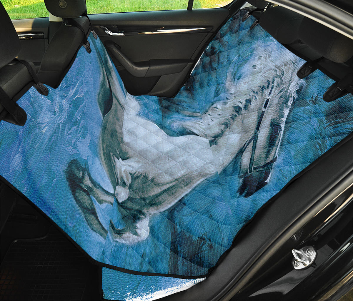 White Horse Painting Print Pet Car Back Seat Cover