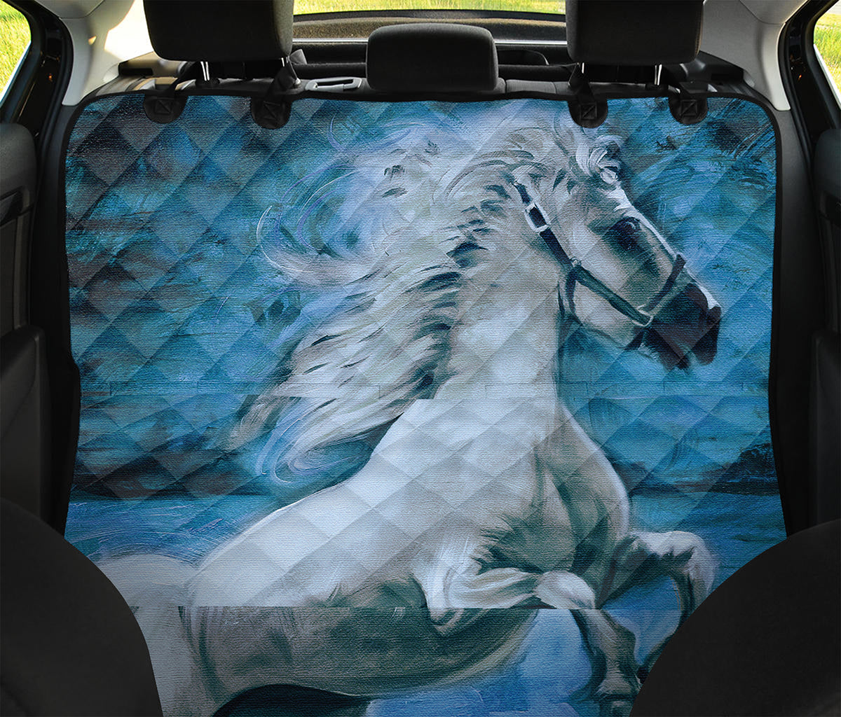 White Horse Painting Print Pet Car Back Seat Cover