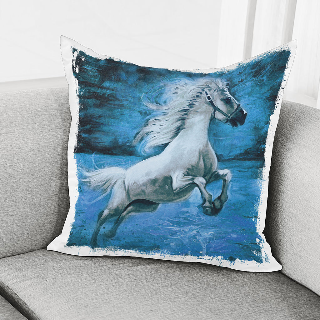 White Horse Painting Print Pillow Cover