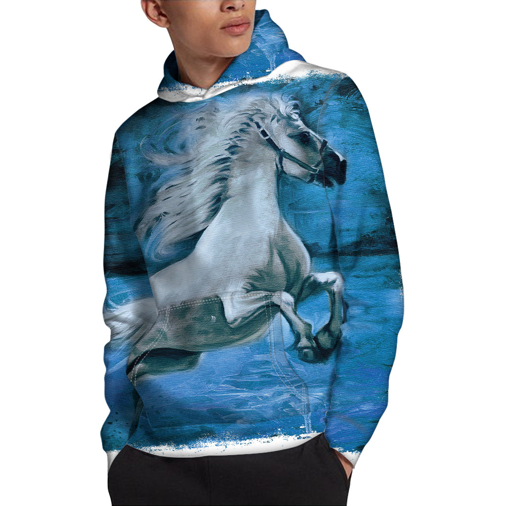 White Horse Painting Print Pullover Hoodie
