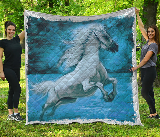 White Horse Painting Print Quilt
