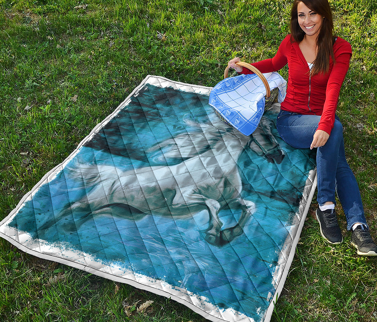 White Horse Painting Print Quilt