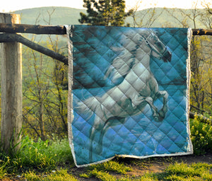 White Horse Painting Print Quilt
