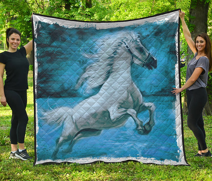 White Horse Painting Print Quilt