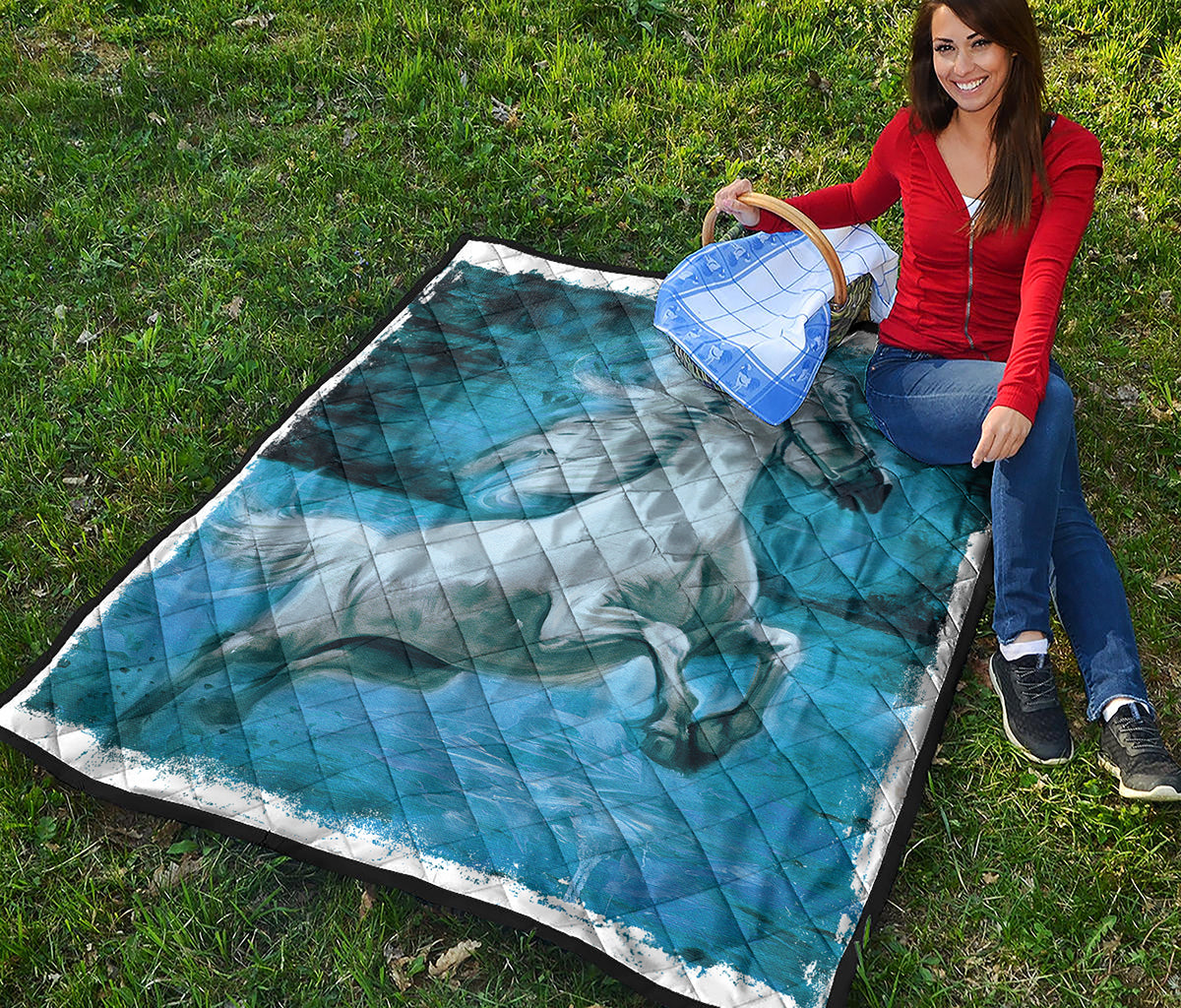 White Horse Painting Print Quilt