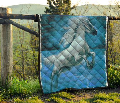 White Horse Painting Print Quilt