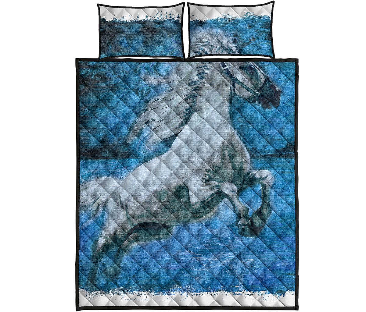 White Horse Painting Print Quilt Bed Set