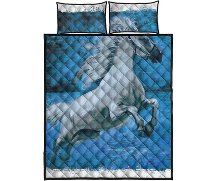 White Horse Painting Print Quilt Bed Set