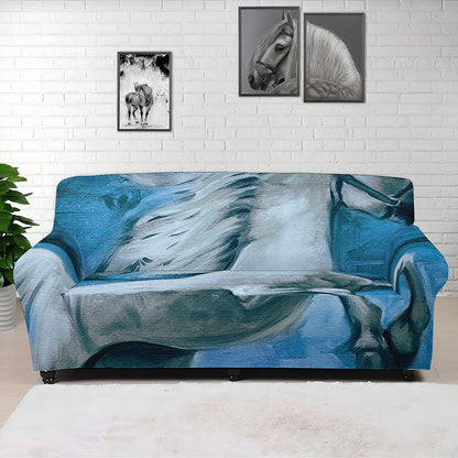 White Horse Painting Print Sofa Cover