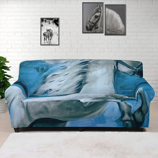 White Horse Painting Print Sofa Cover