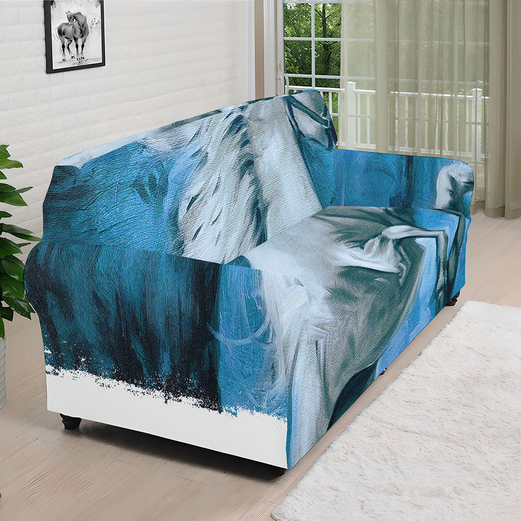 White Horse Painting Print Sofa Cover