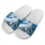 White Horse Painting Print White Slide Sandals