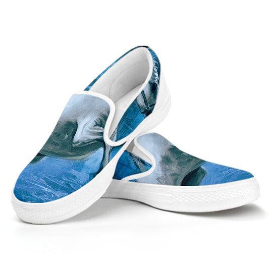 White Horse Painting Print White Slip On Shoes