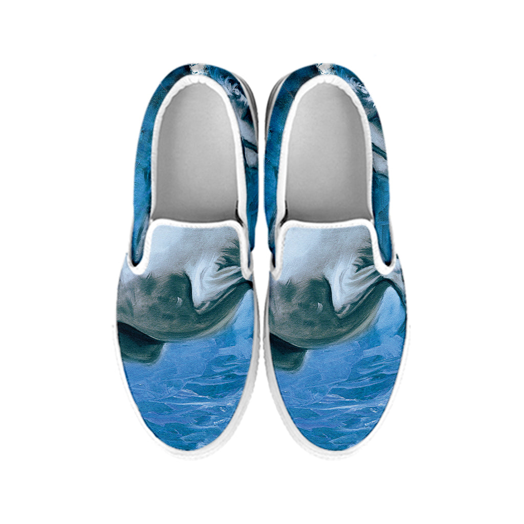 White Horse Painting Print White Slip On Shoes