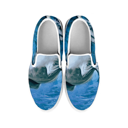 White Horse Painting Print White Slip On Shoes