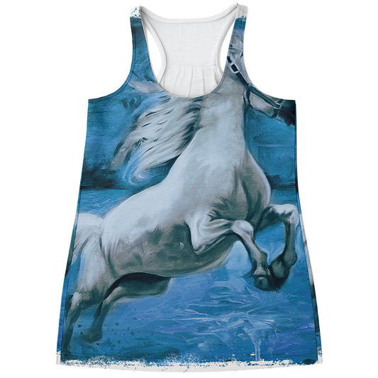 White Horse Painting Print Women's Racerback Tank Top