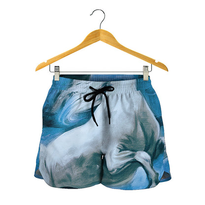 White Horse Painting Print Women's Shorts