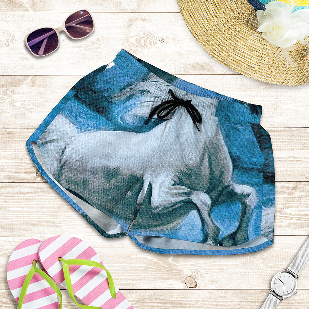 White Horse Painting Print Women's Shorts