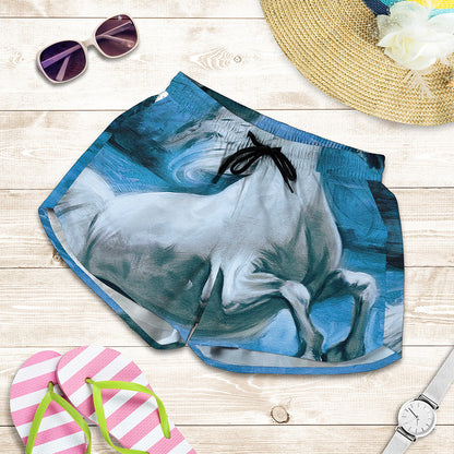 White Horse Painting Print Women's Shorts