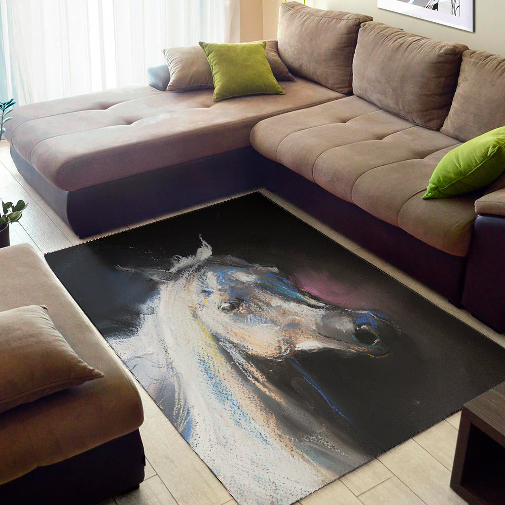White Horse Portrait Print Area Rug